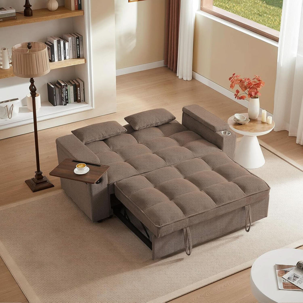 Sofá Cama Convertible Duradero de 65 Pulgadas Marrón Chocolate