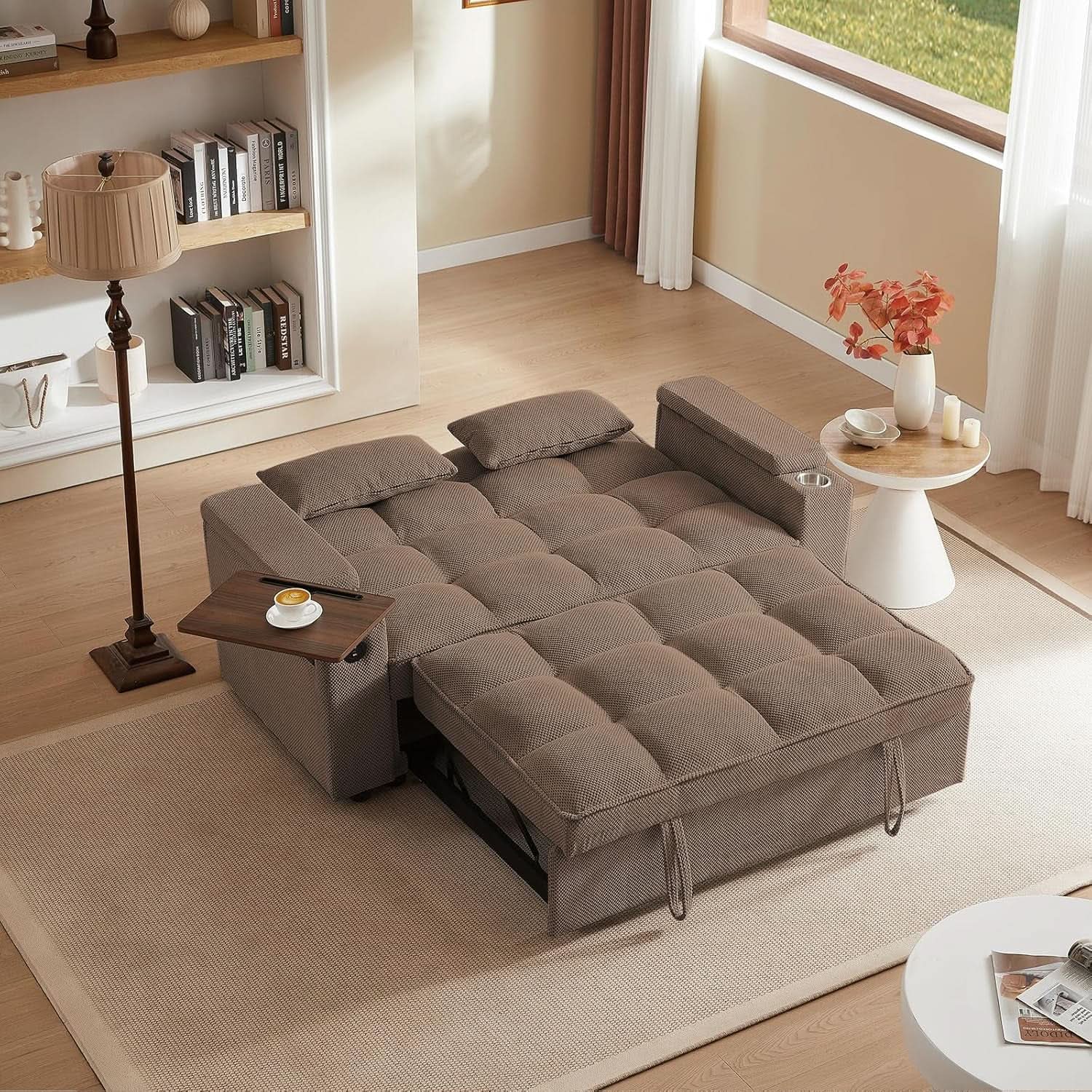 Sofá Cama Convertible Duradero de 65 Pulgadas Marrón Chocolate