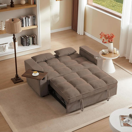 65 Inches Durable Convertible Sleeper Sofa ChocolateBrown
