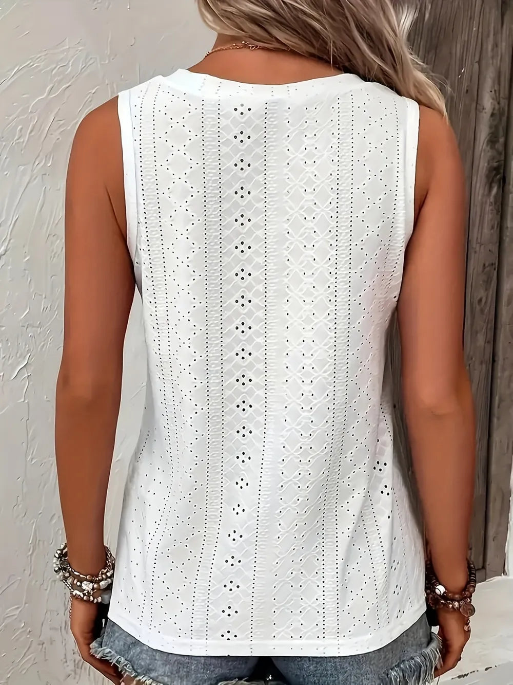 Full Size Eyelet V-Neck Tank Plus Size