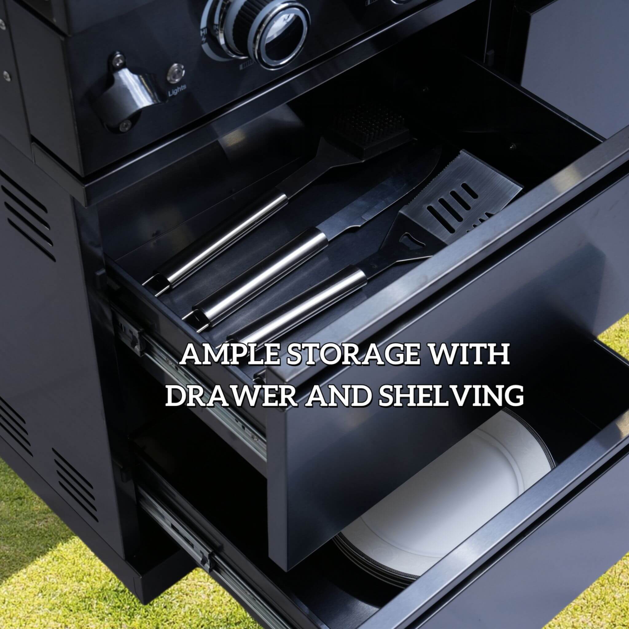 Castelle Flame Belmont Isla de Cocina para Barbacoa de Exterior de Acero Inoxidable con 6 Quemadores de 85.000 BTU y 43 Pulgadas con Nevera para Vinos, Asador y Fregadero (SAK19476)