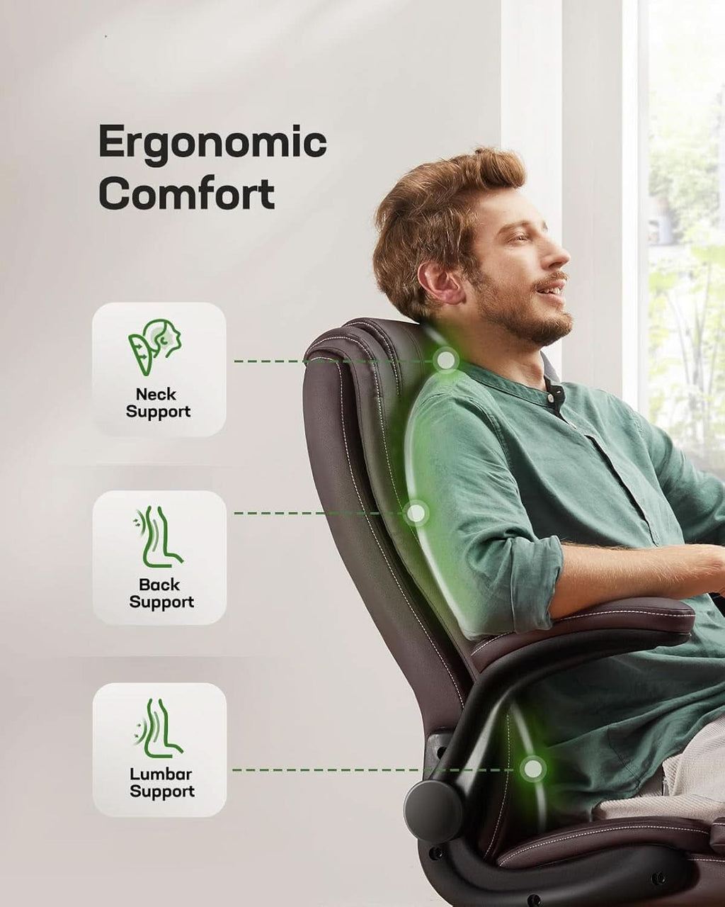 Sillón ejecutivo de oficina de cuero sintético con reposabrazos plegables