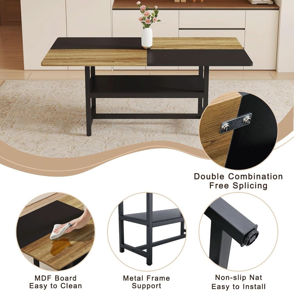 Juego de mesa de comedor rústica premium color café envejecido de 71 pulgadas