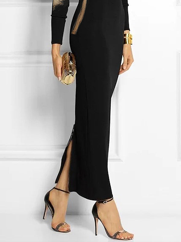 Floral Print Boat Neck Maxi Dress with Long Sleeves