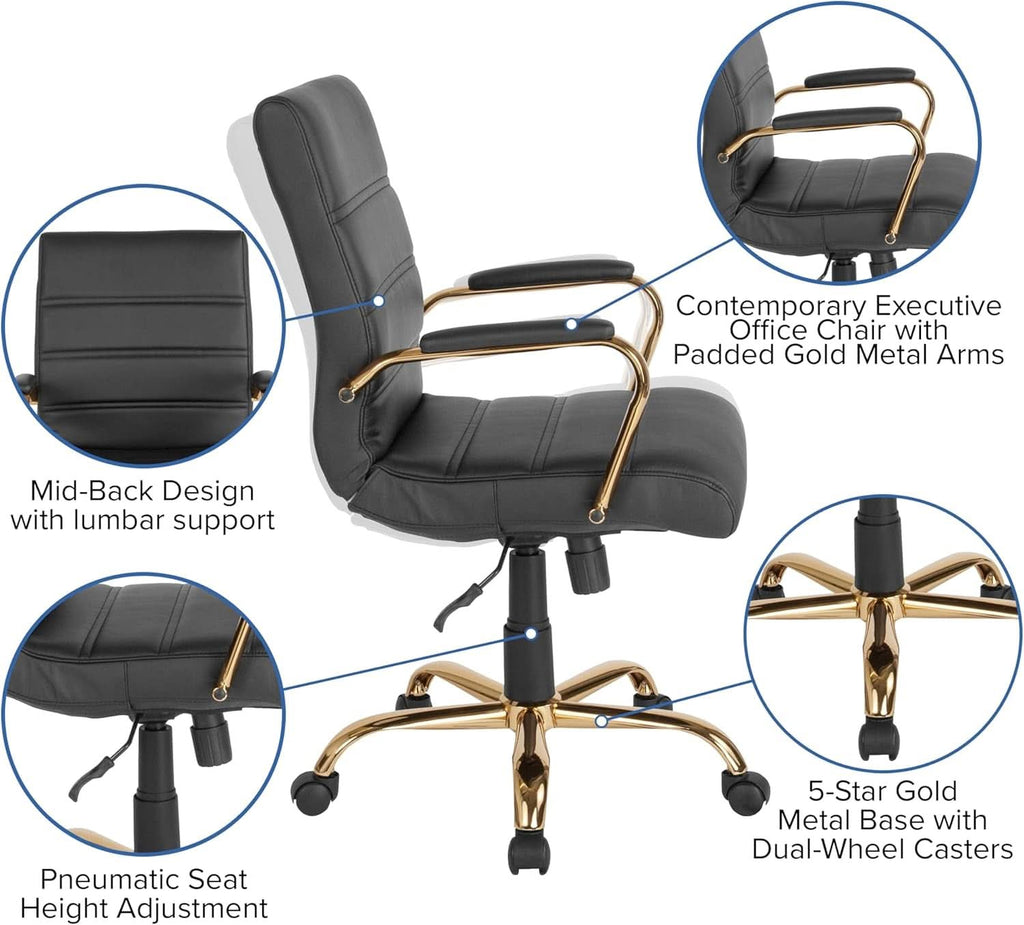 LeatherSoft Mid-Back Office Chair With Adjustable Height