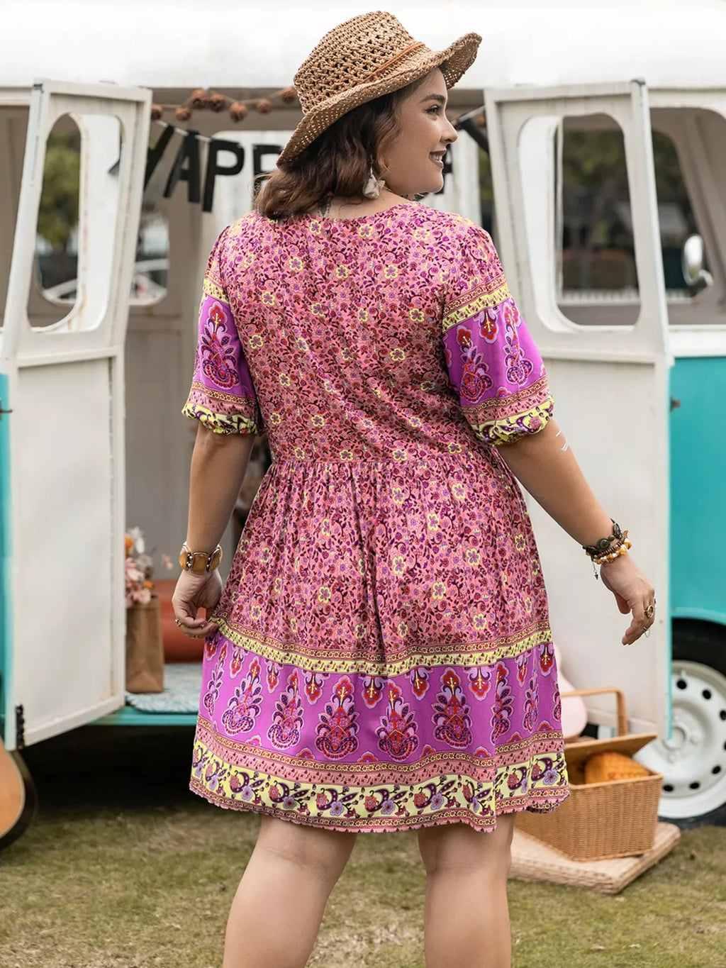 Plus Size Floral V-Neck Mini Dress