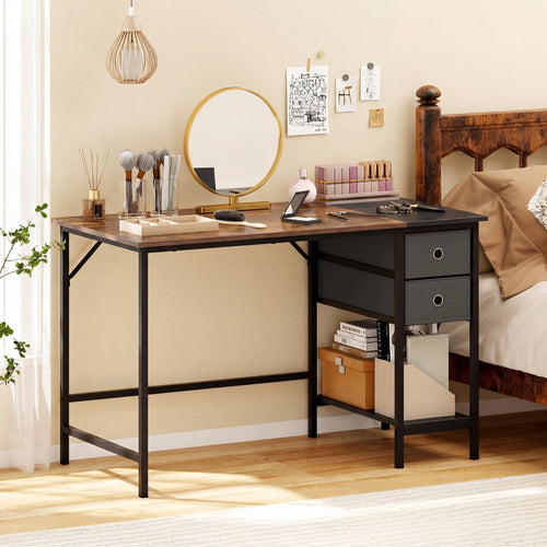48 Inch Computer Desk with 2 Fabric Drawers Industrial Home Office Desk-Rustic Brown