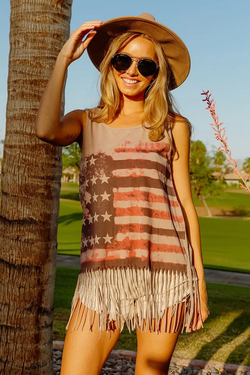 Top de punto sin mangas con estampado de la bandera americana BiBi