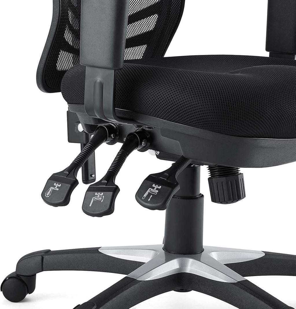Silla de oficina ergonómica de malla articulada, color negro, con soporte lumbar