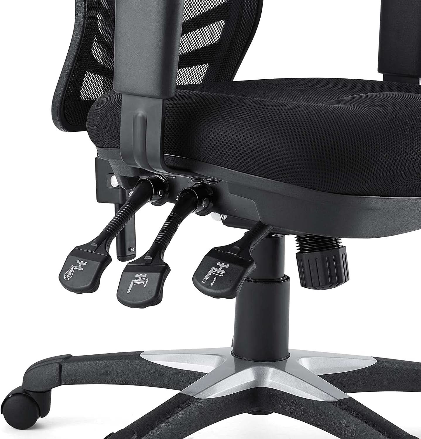 Silla de oficina ergonómica de malla articulada, color negro, con soporte lumbar