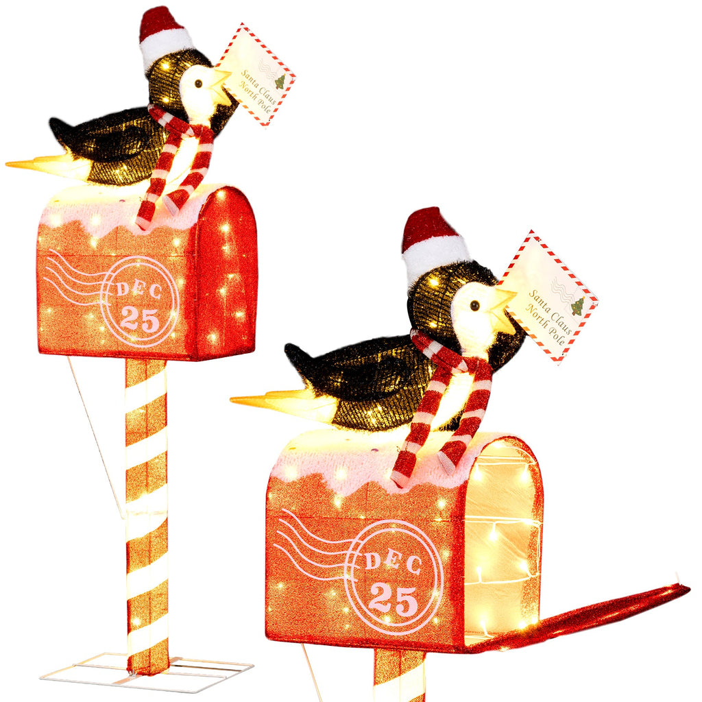4.8 FT Christmas Lighted Penguin on Mailbox Pre-lit Xmas Decoration with 100 LED Warm White Lights