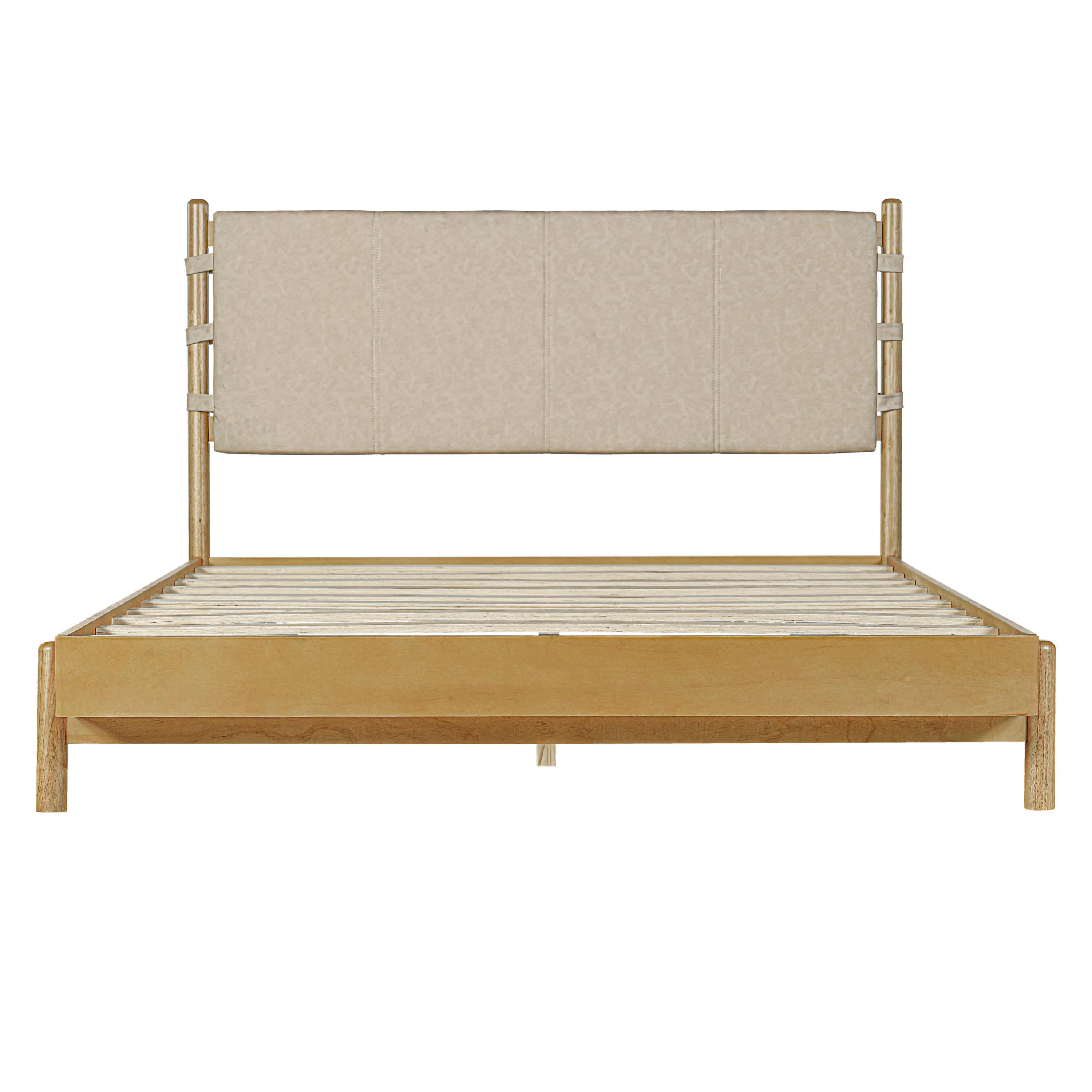 Premium Rubber Wood Platform Bed Frame, Queen Size with Headboard