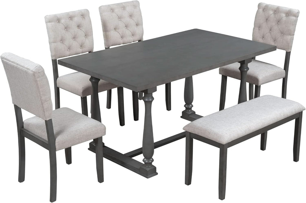 Juego de comedor de seis personas de madera maciza de primera calidad con banco