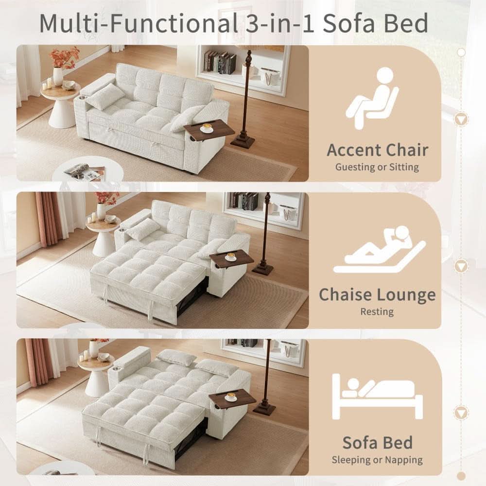 Sofá cama convertible de 65 pulgadas con respaldo ajustable
