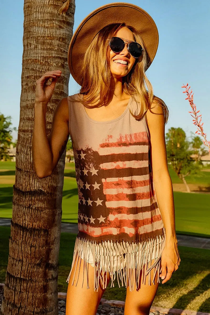 Top de punto sin mangas con estampado de la bandera americana BiBi