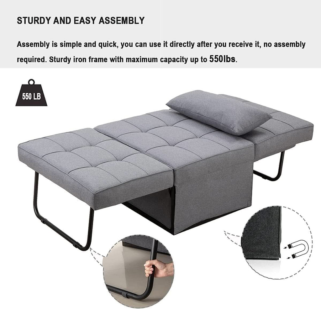 Sofá cama convertible otoman de diseño contemporáneo gris claro