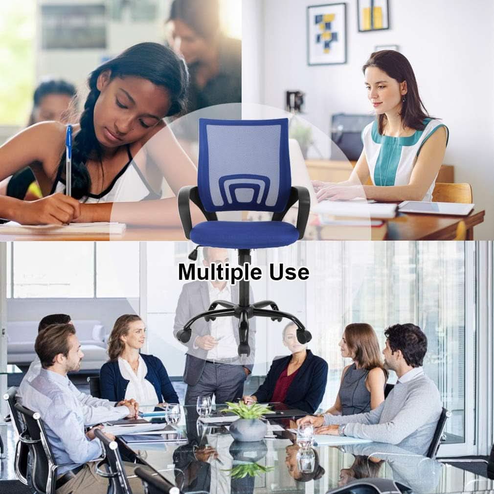 Silla de oficina ergonómica de malla azul con soporte lumbar
