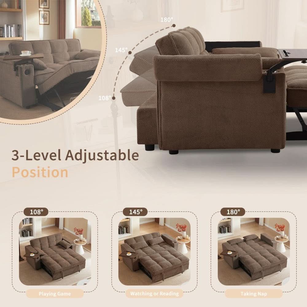 Sofá Cama Convertible Duradero de 65 Pulgadas Marrón Chocolate