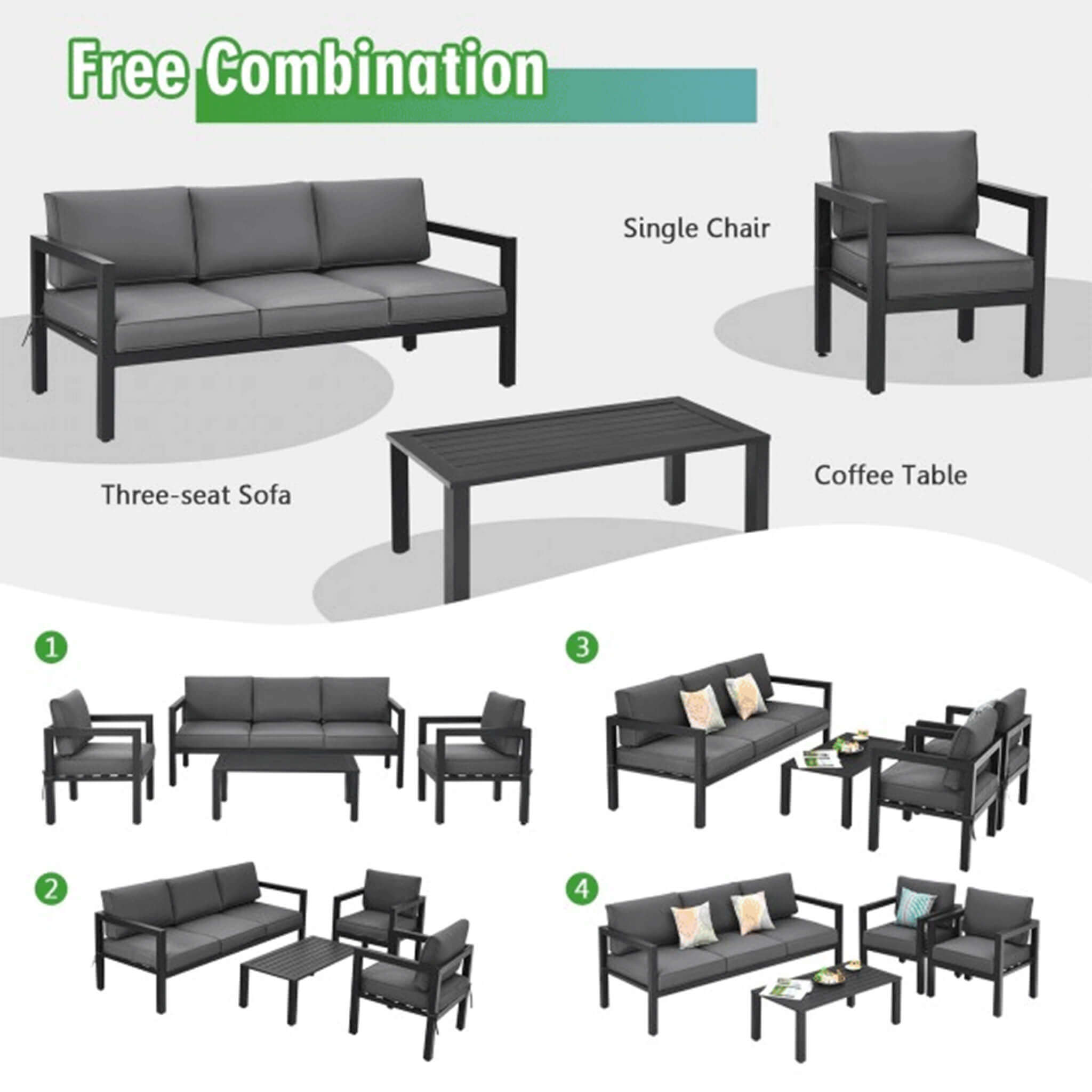 Juego de muebles de exterior de aluminio de primera calidad Alora de 4 piezas para patio trasero y piscina (SAK73532)