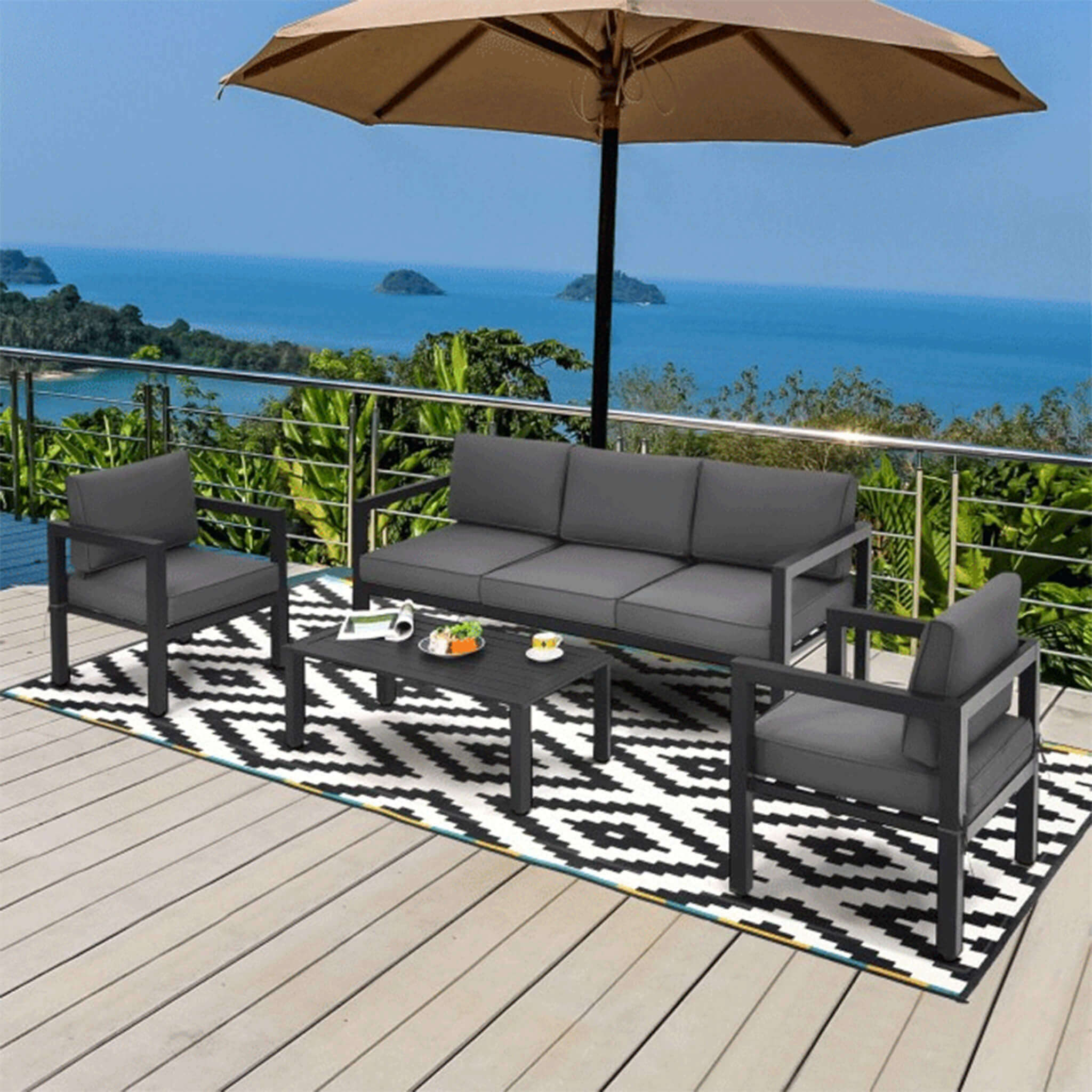 Juego de muebles de exterior de aluminio de primera calidad Alora de 4 piezas para patio trasero y piscina (SAK73532)