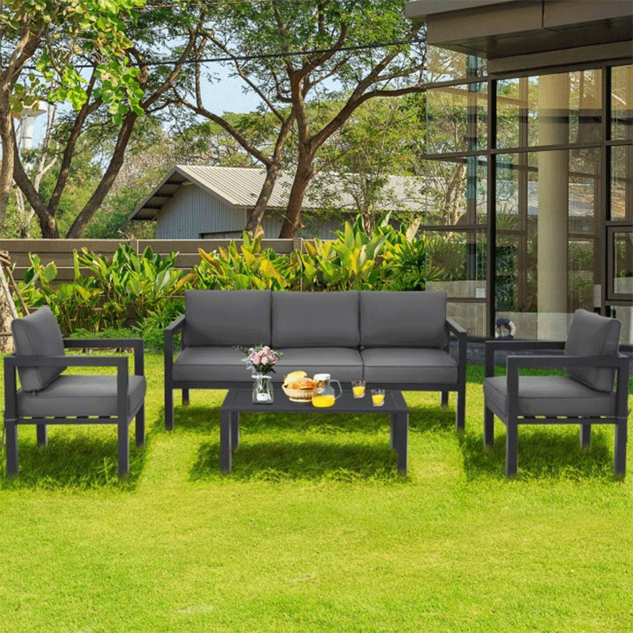 Juego de muebles de exterior de aluminio de primera calidad Alora de 4 piezas para patio trasero y piscina (SAK73532)
