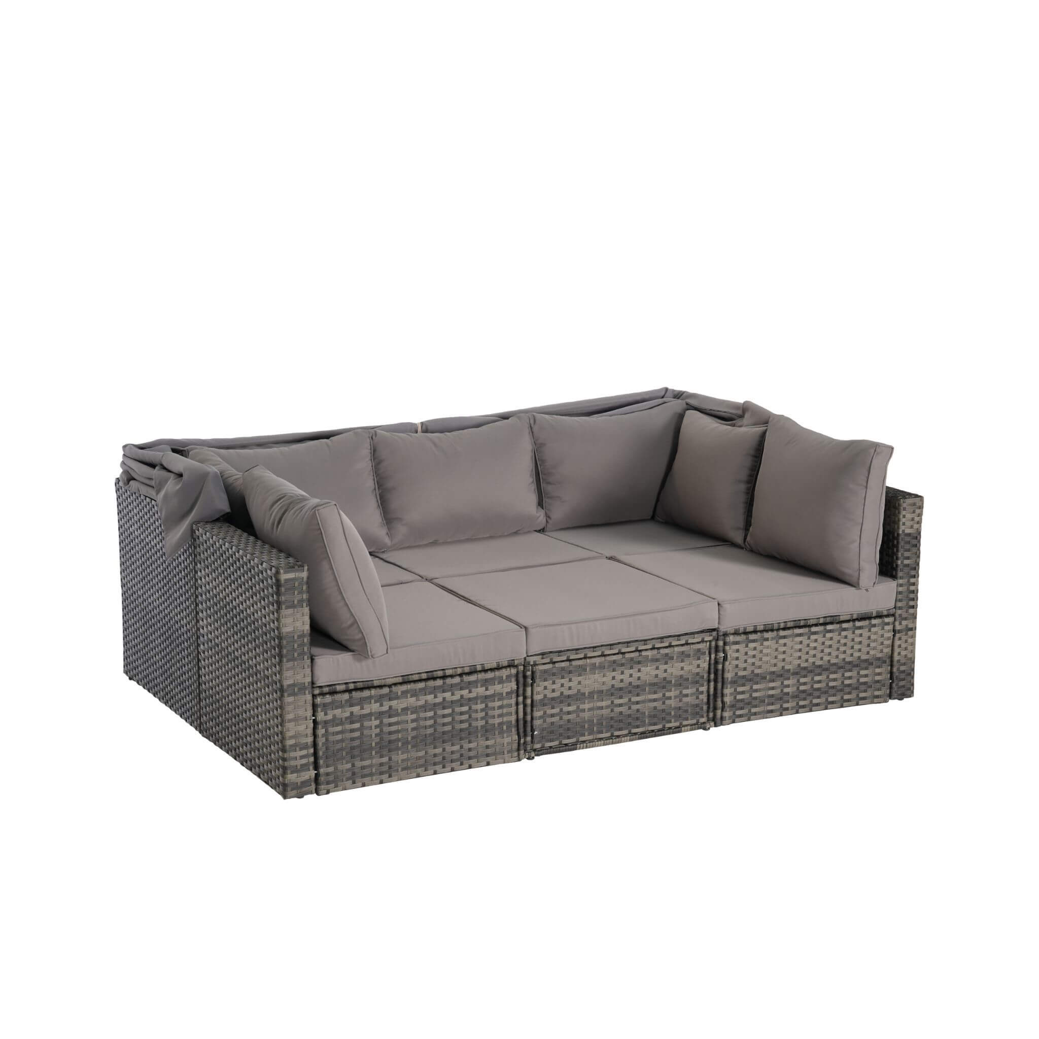 Conjunto de muebles de mimbre Alora de 5 piezas para patio exterior con cama de día y dosel retráctil (SAK37816)