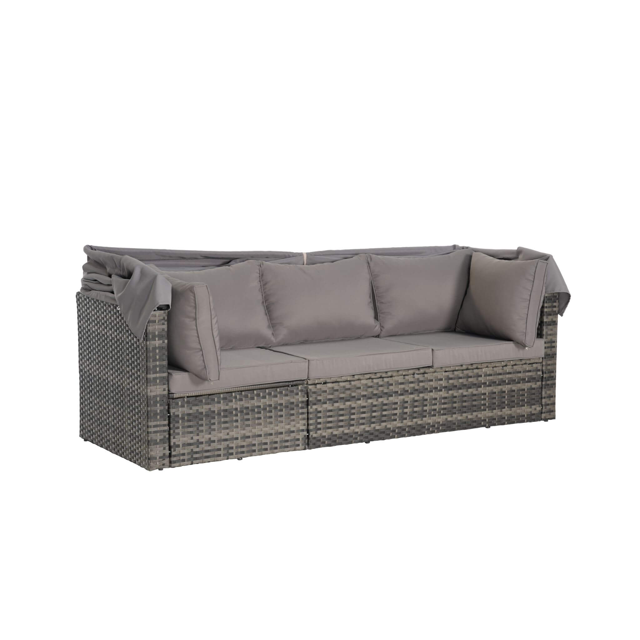 Conjunto de muebles de mimbre Alora de 5 piezas para patio exterior con cama de día y dosel retráctil (SAK37816)