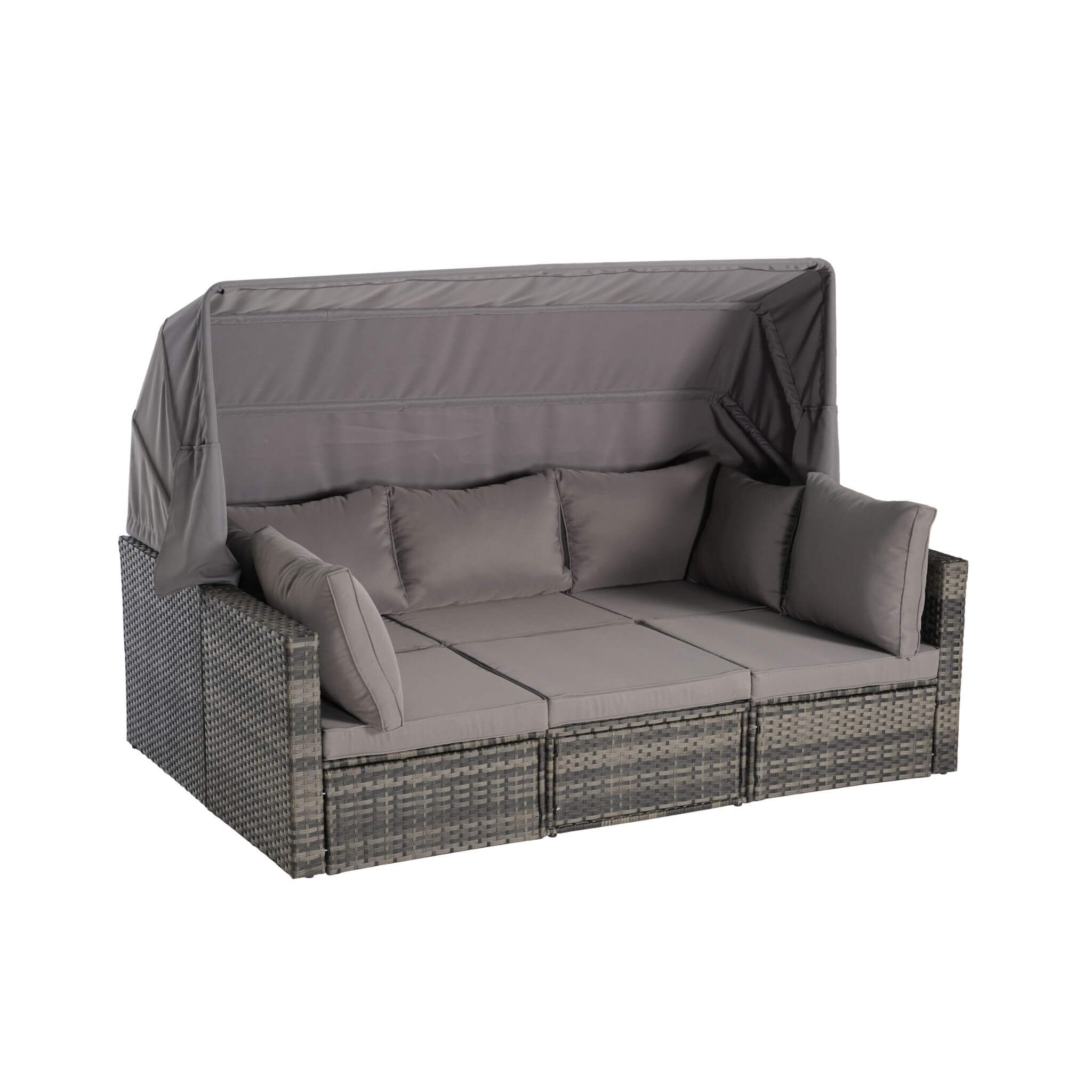 Conjunto de muebles de mimbre Alora de 5 piezas para patio exterior con cama de día y dosel retráctil (SAK37816)