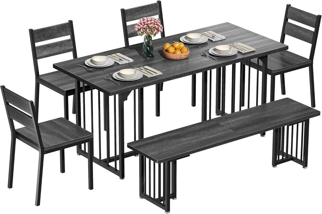 Juego de comedor rectangular gris oscuro de 63 pulgadas estilo rústico
