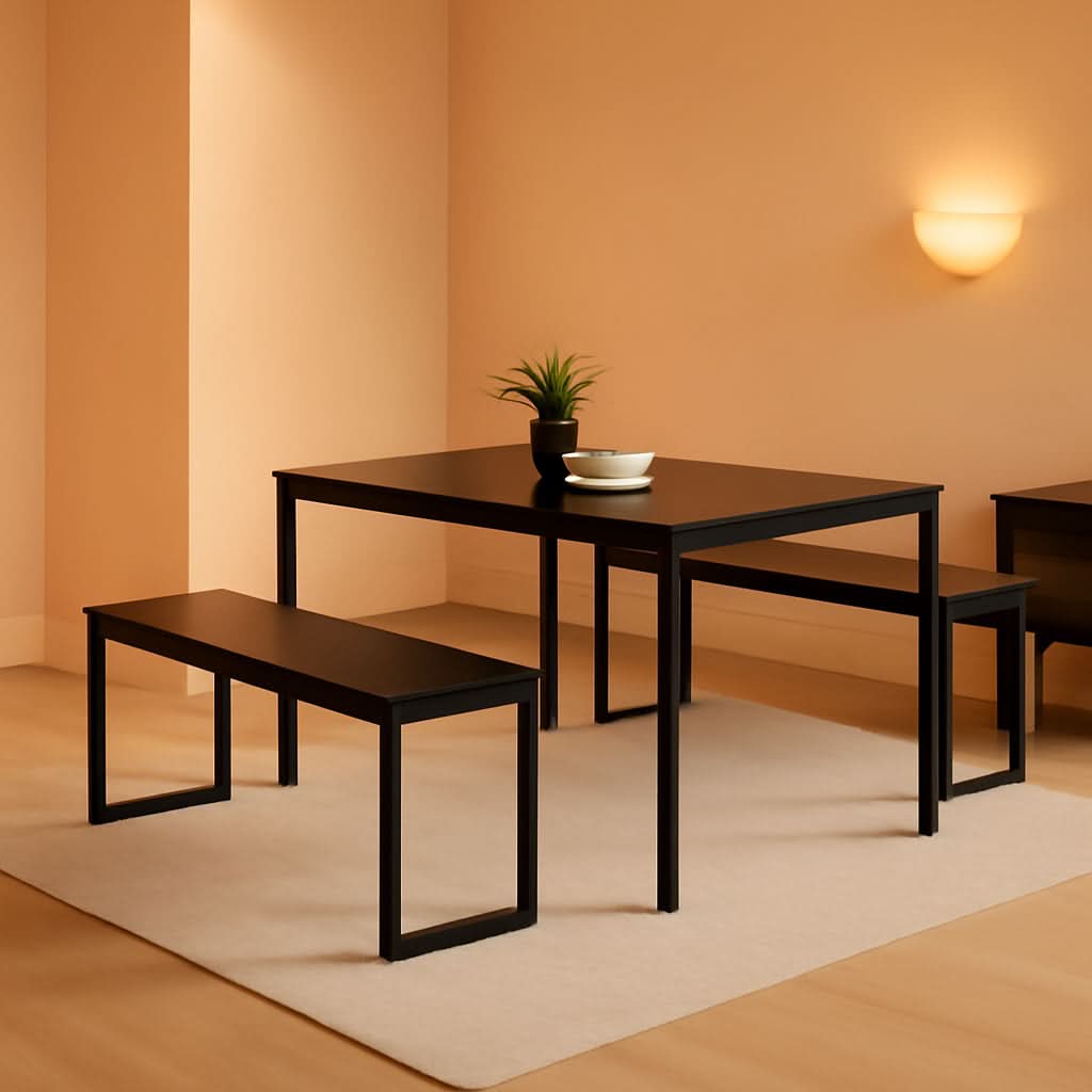 Bancos de mesa de comedor con marco de metal texturizado Espresso