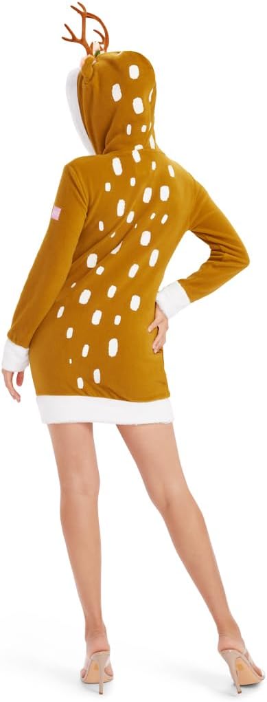 Deer Costume Dress - Women's Animal Halloween Outfit with Antlers and Crown