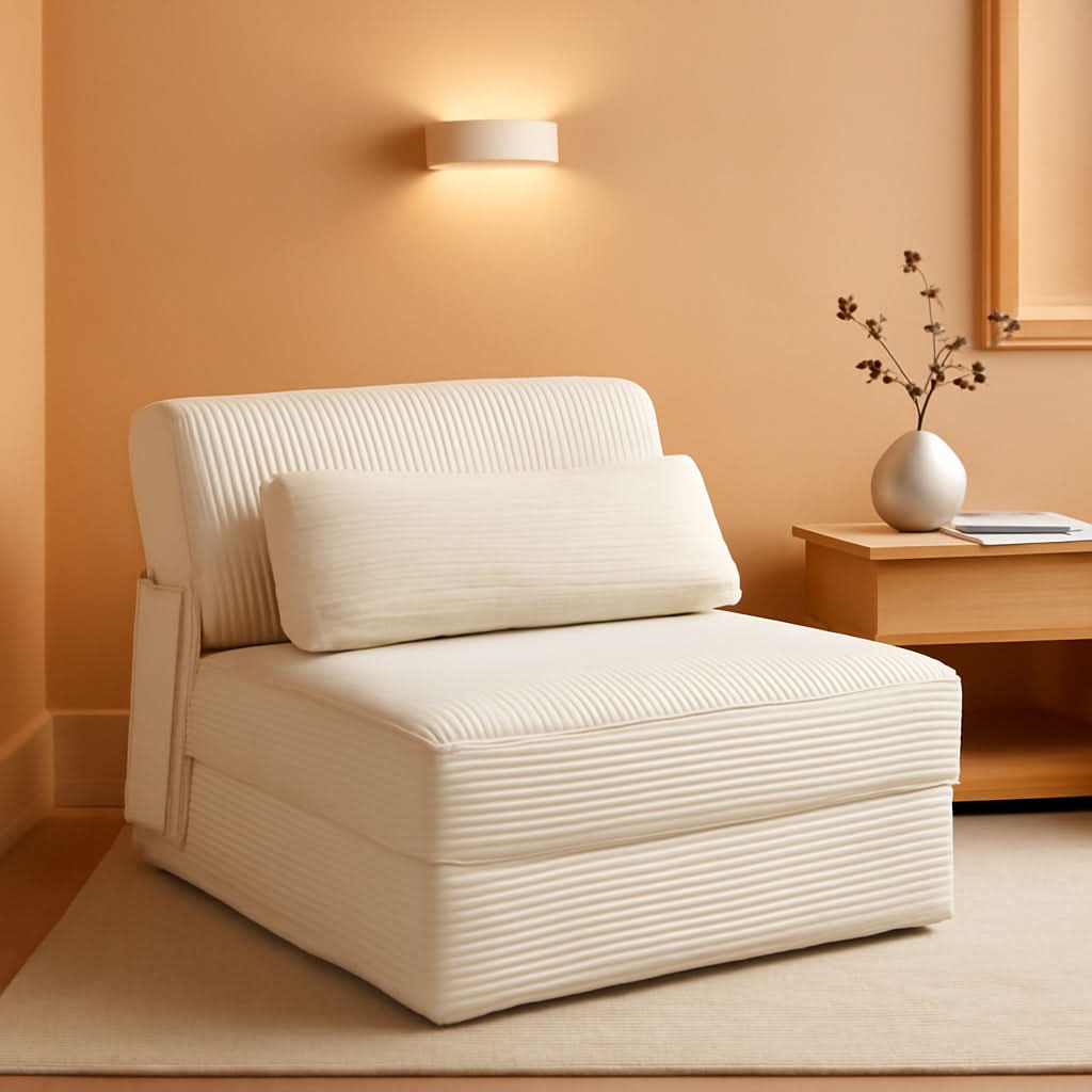 Sofá cama plegable tapizado beige convertible para suelo