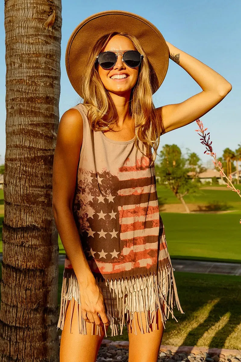Top de punto sin mangas con estampado de la bandera americana BiBi
