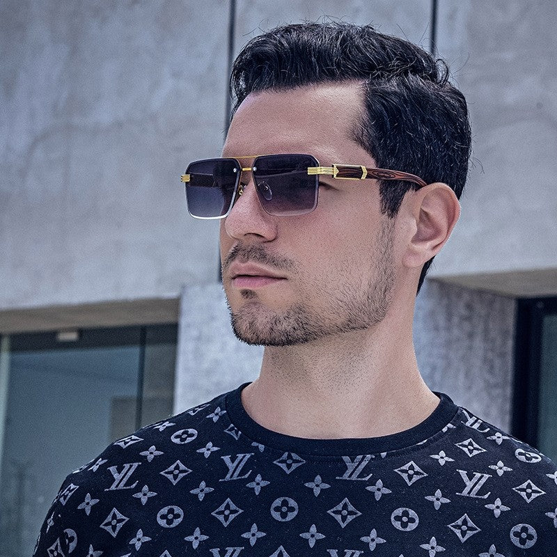 Men's Sunglasses With Frameless Woodgrain-Inspired Legs