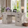 55 Inch Farmhouse Desk White Wash Gray Home Office
