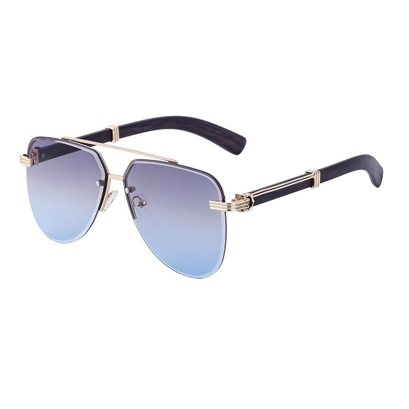 Men's Retro Wood Grain Frog Mirror Legs Sunglasses