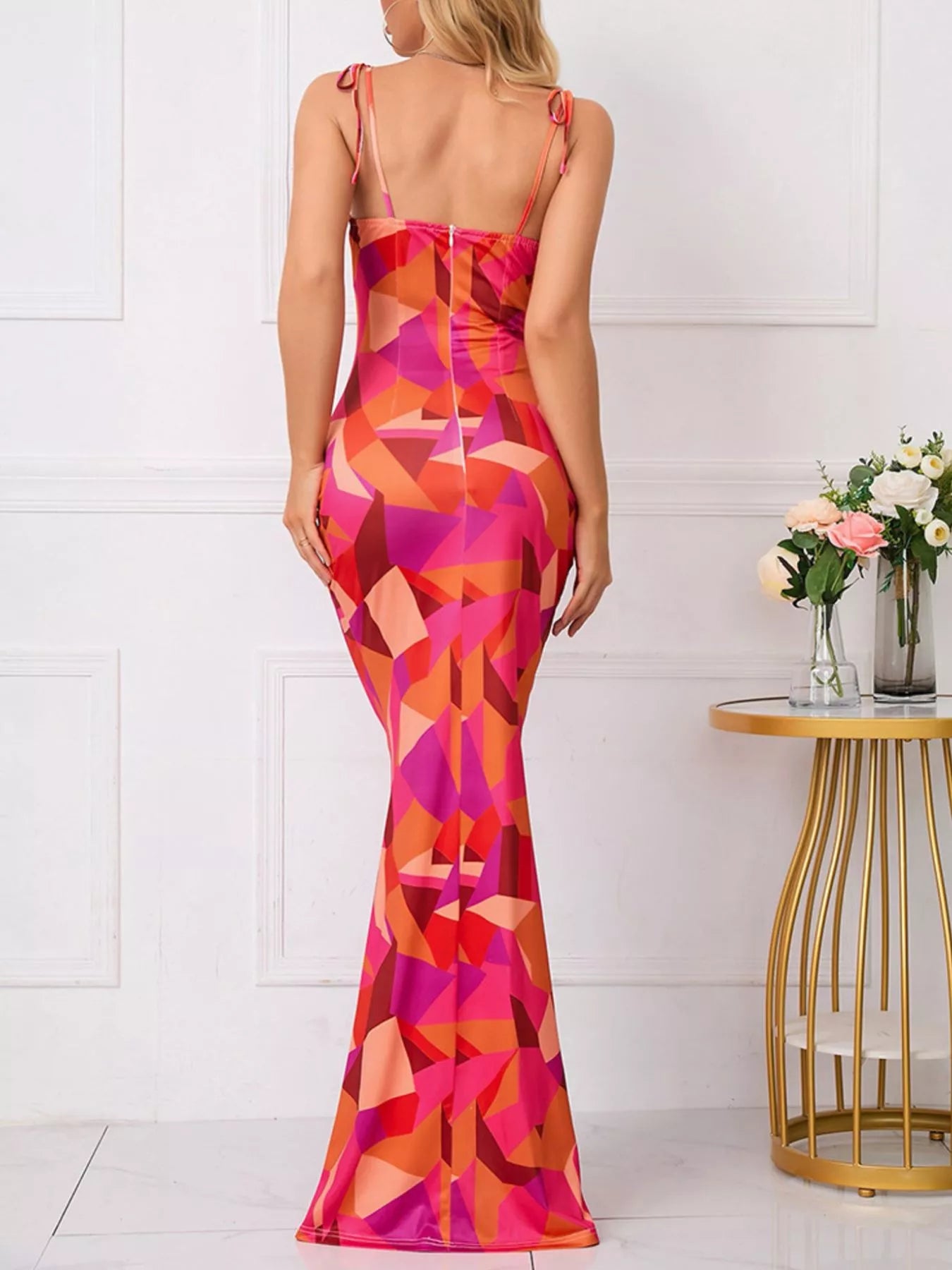 Floral Print Tie Strap Bodycon Maxi Dress