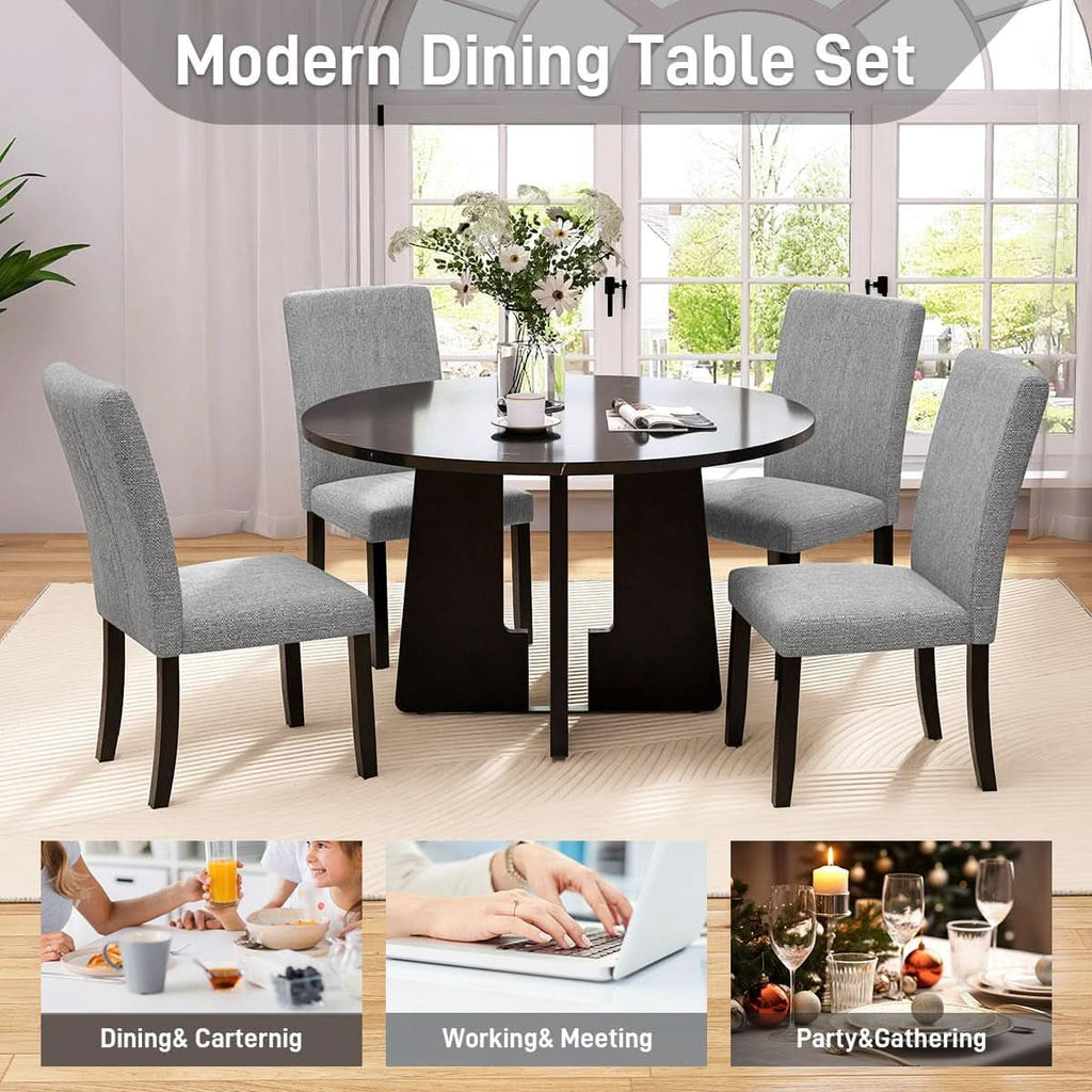 Juego de mesa de comedor redonda sólida de cinco piezas gris y negro