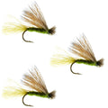 3 Pack Barbless Olive X Caddis Emerging Caddis Adult Fly - Hook Size 14