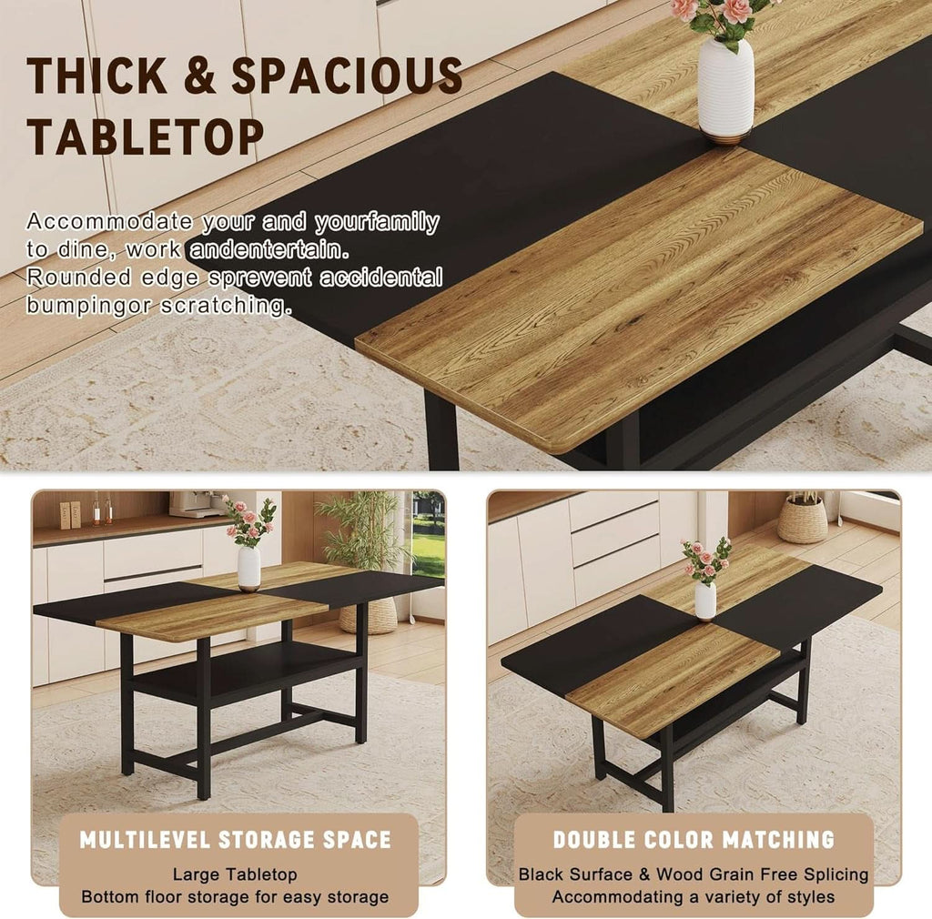 Juego de mesa de comedor rústica premium color café envejecido de 71 pulgadas