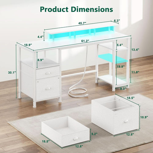 61 Inch Computer Desk With Integrated Power Outlet LED