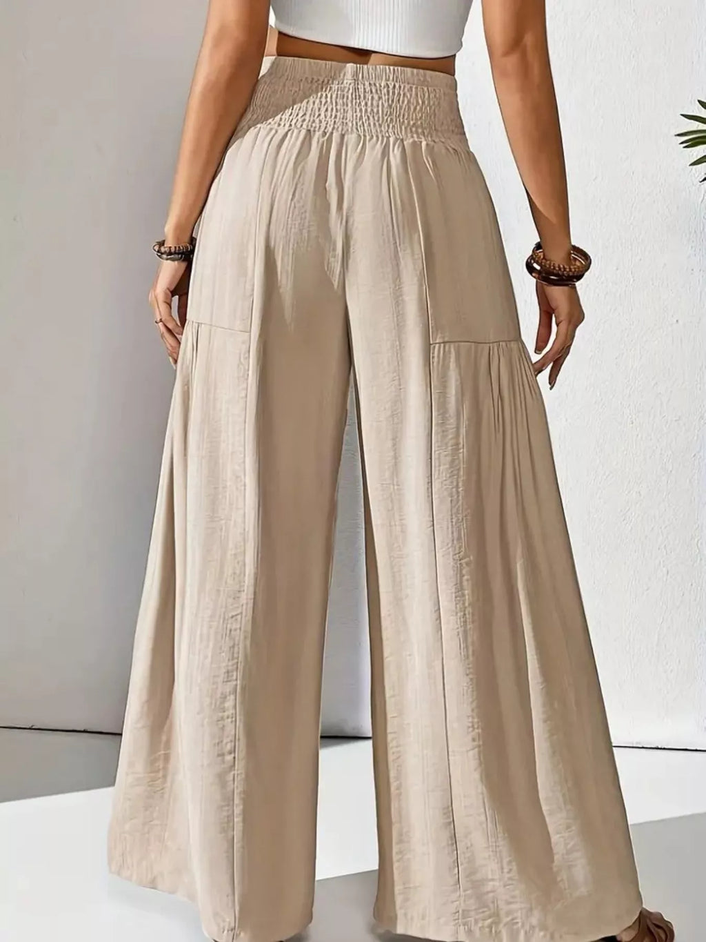 Pantalones de pierna ancha con cintura smock