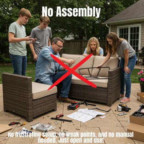 9 Piece Outdoor Sectional Set With Fire Pit Table And Cushions - Beige