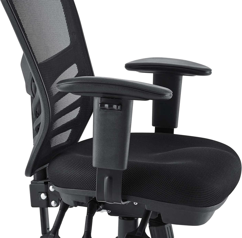 Silla de oficina ergonómica de malla articulada, color negro, con soporte lumbar