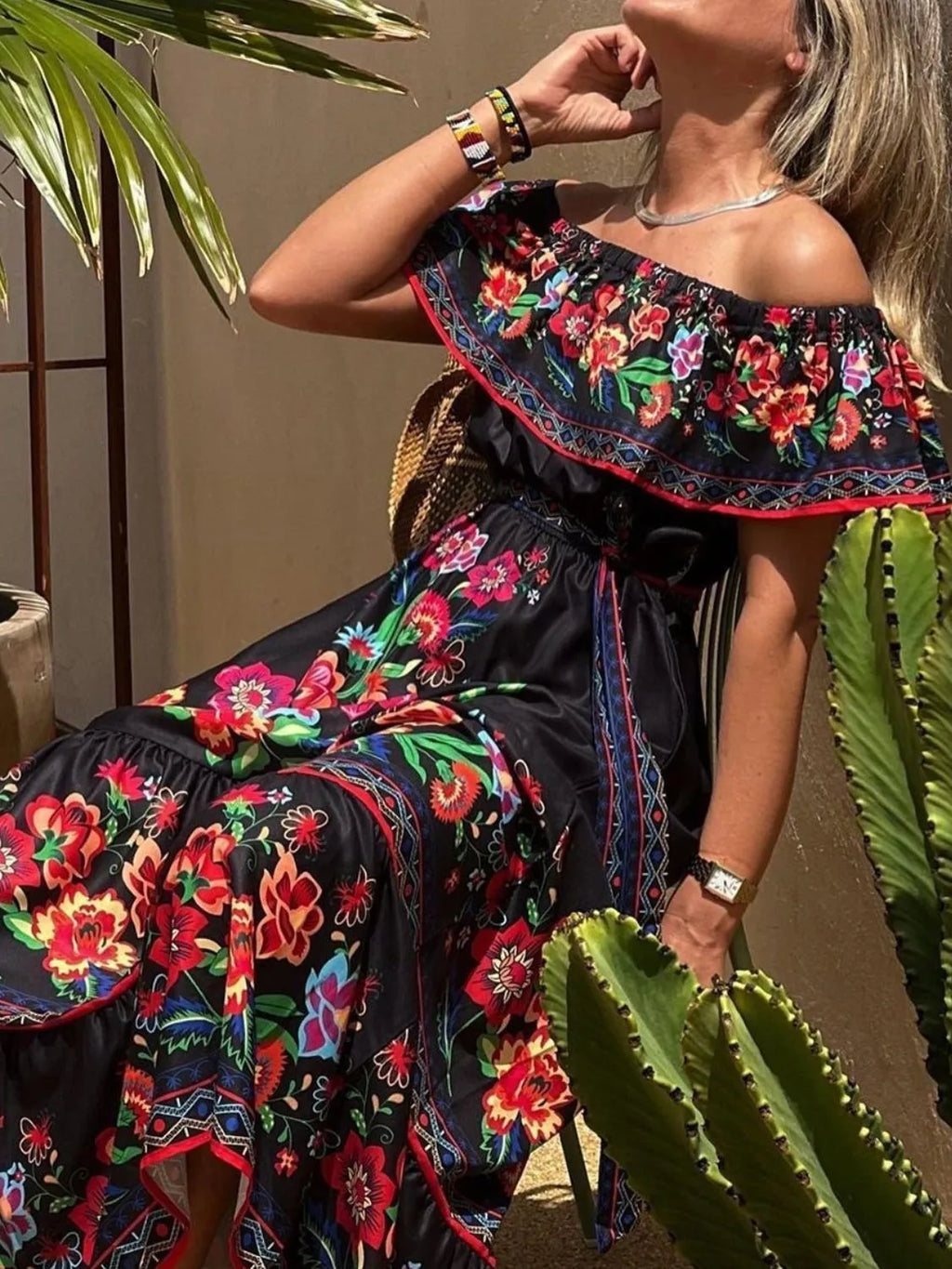 Floral Off Shoulder Ruffle Maxi Dress