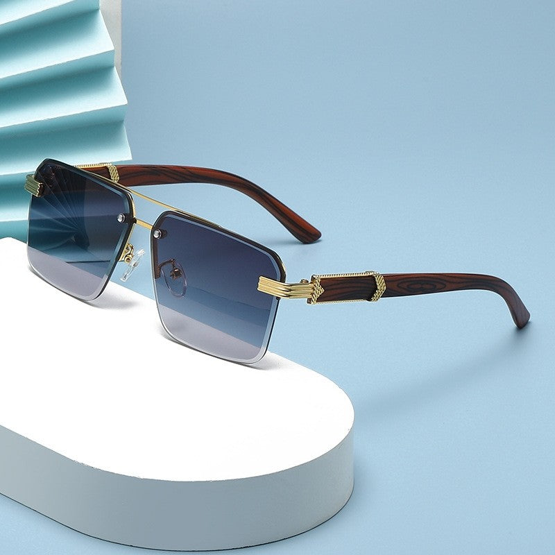 Men's Sunglasses With Frameless Woodgrain-Inspired Legs
