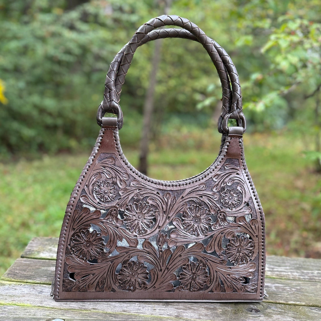 Hand Cut Out Tooling Leather Hobo Bag "LUNA" by ALLE