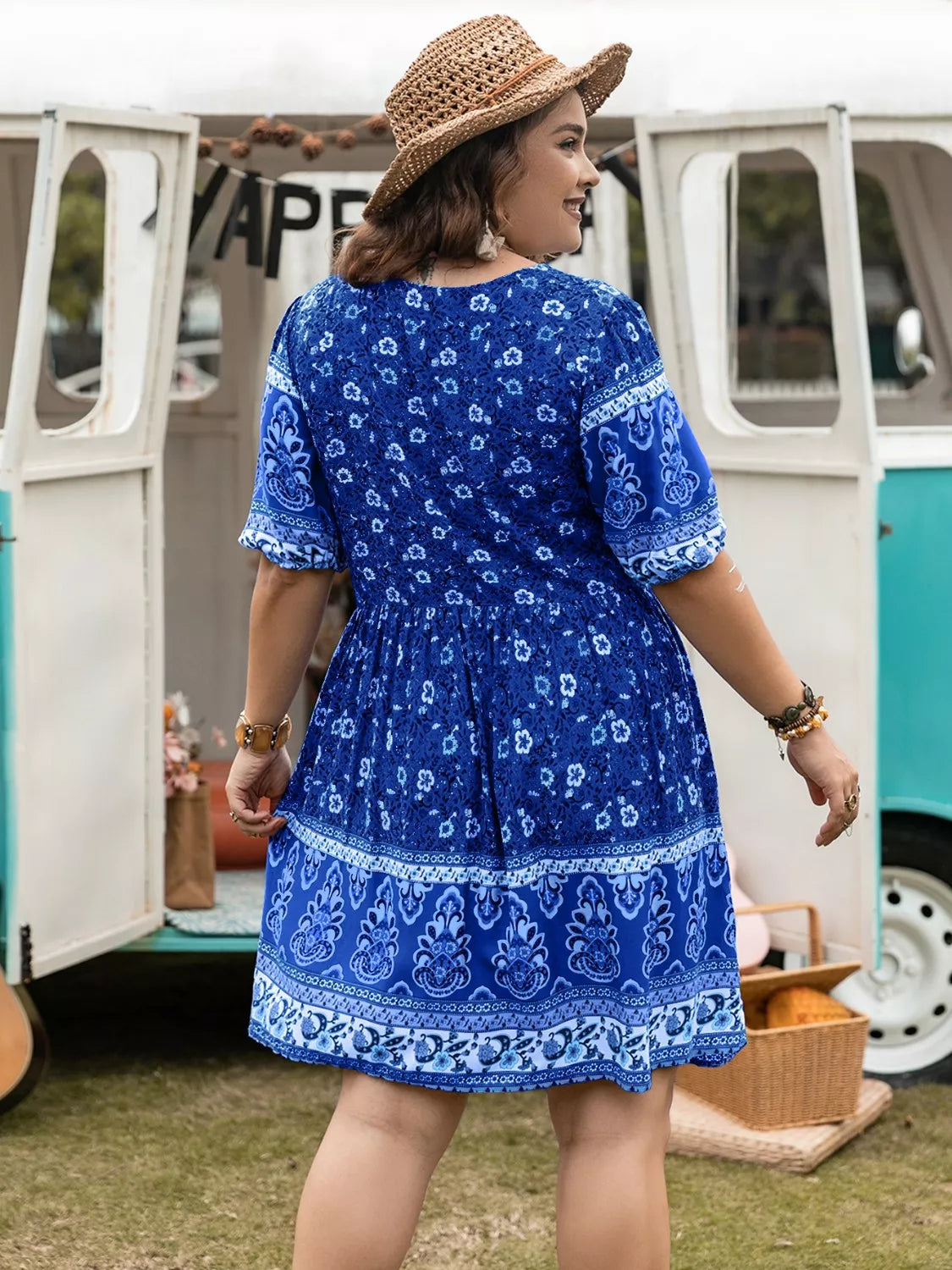 Plus Size Floral V-Neck Mini Dress