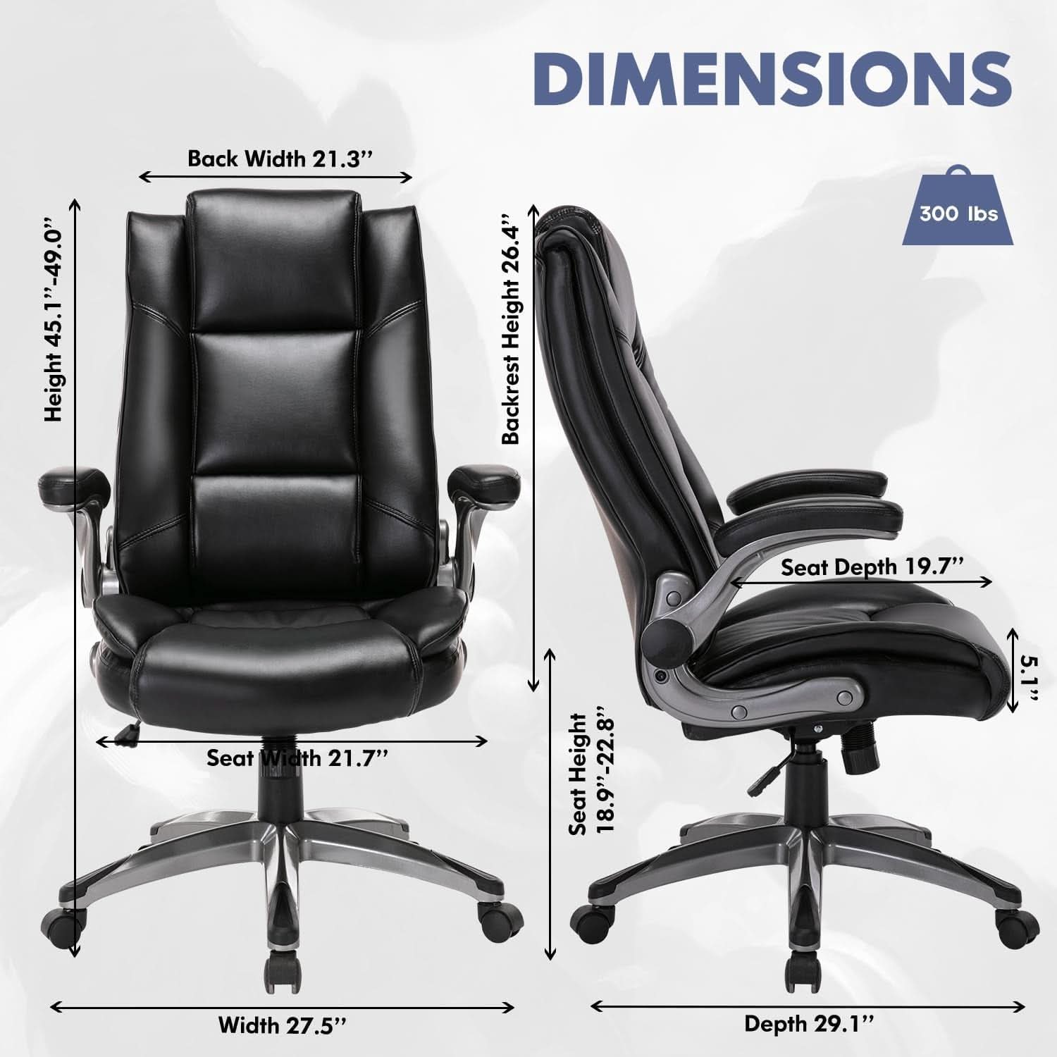 Sillón ejecutivo de oficina de piel regenerada con respaldo alto, color negro