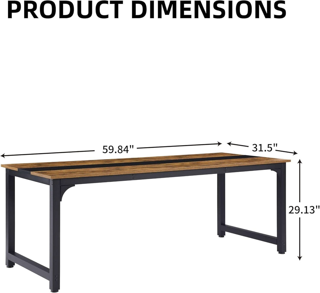 Escritorio de ordenador grande de 59,8 pulgadas con superficie de madera rústica negra